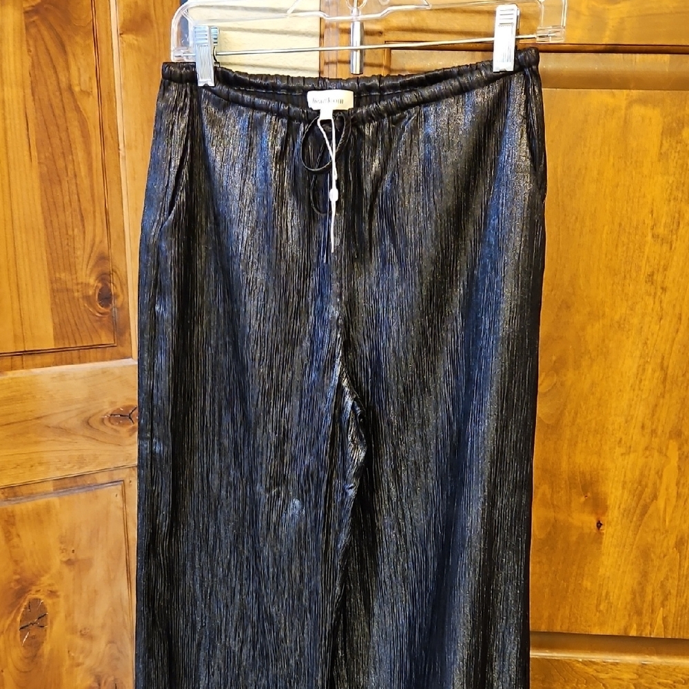 Metallic Black Wide-Leg Dress Pants
